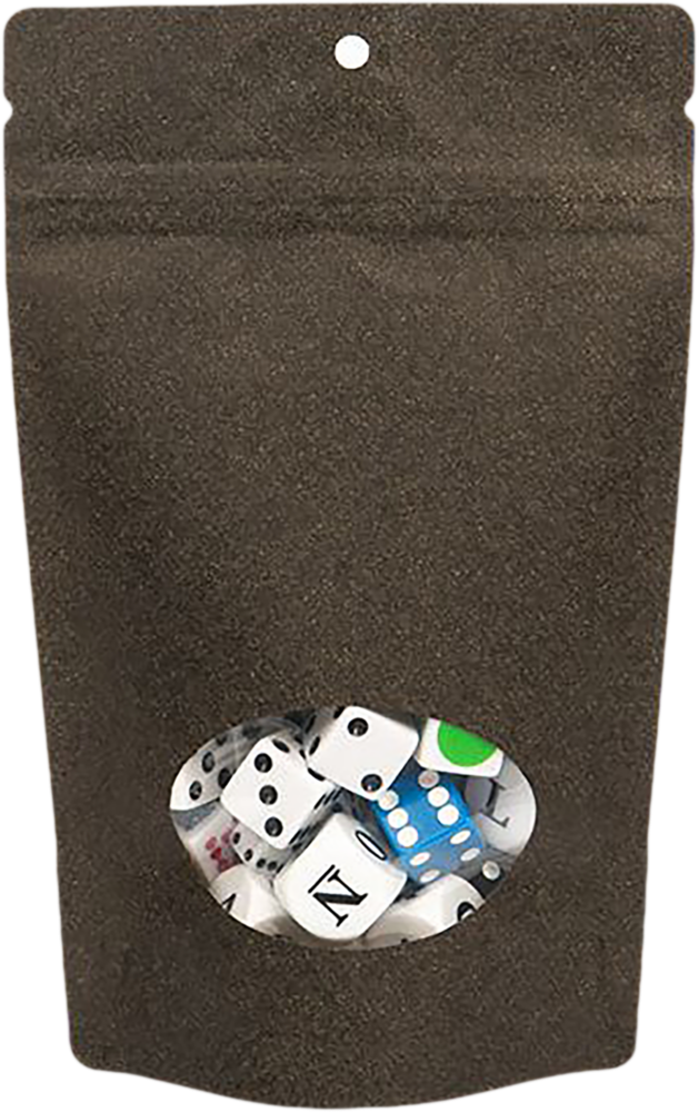Black Kraft Stand Up Zipper Pouches with Oval Window and Hang Hole (5 1/8 x 3 1/8 x 8 1/8) - 100 Pack