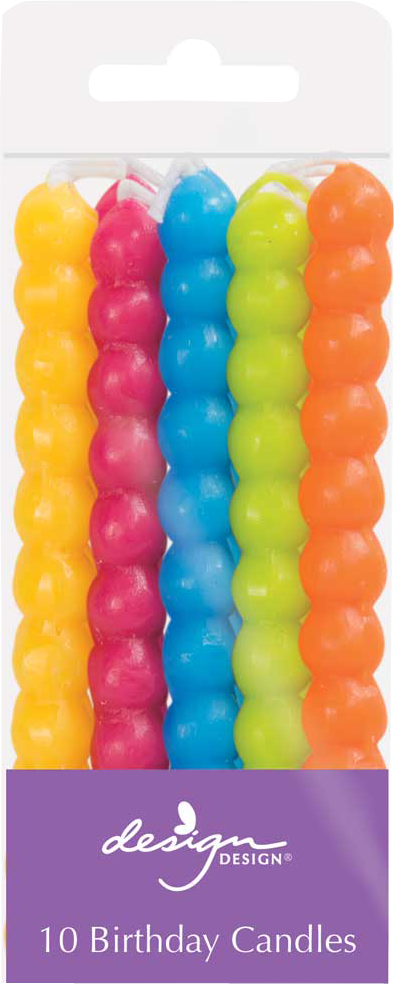 Yellow/Fuchsia/Blue/Green/Orange Novelty Birthday Candles - 10 Pack