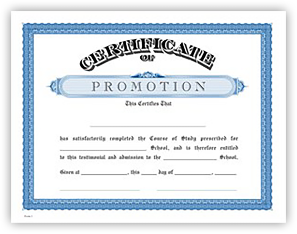 Blue Promotion 8 1/2 x 11 Certificate