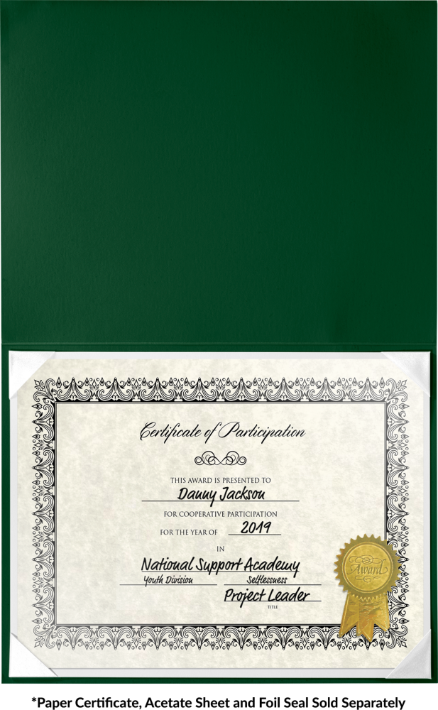 Dark Green 8 1/2 x 11 Leatherette Certificate Document Holders