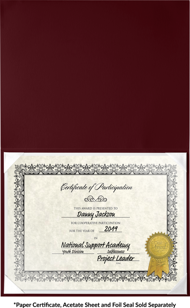 Maroon 8 1/2 x 11 Leatherette Certificate Document Holders