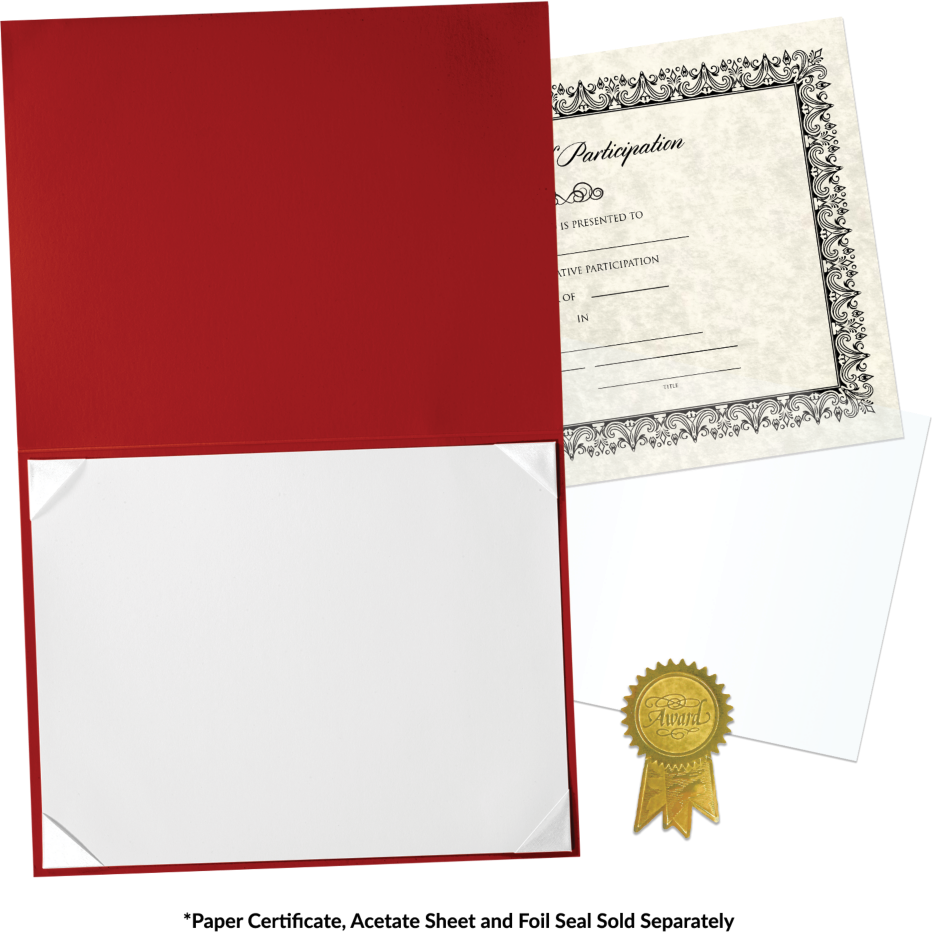 Red 8 1/2 x 11 Leatherette Certificate Document Holders