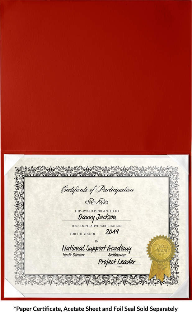 Red 8 1/2 x 11 Leatherette Certificate Document Holders