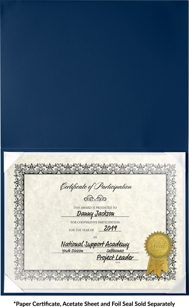 Royal Blue 8 1/2 x 11 Leatherette Certificate Document Holders