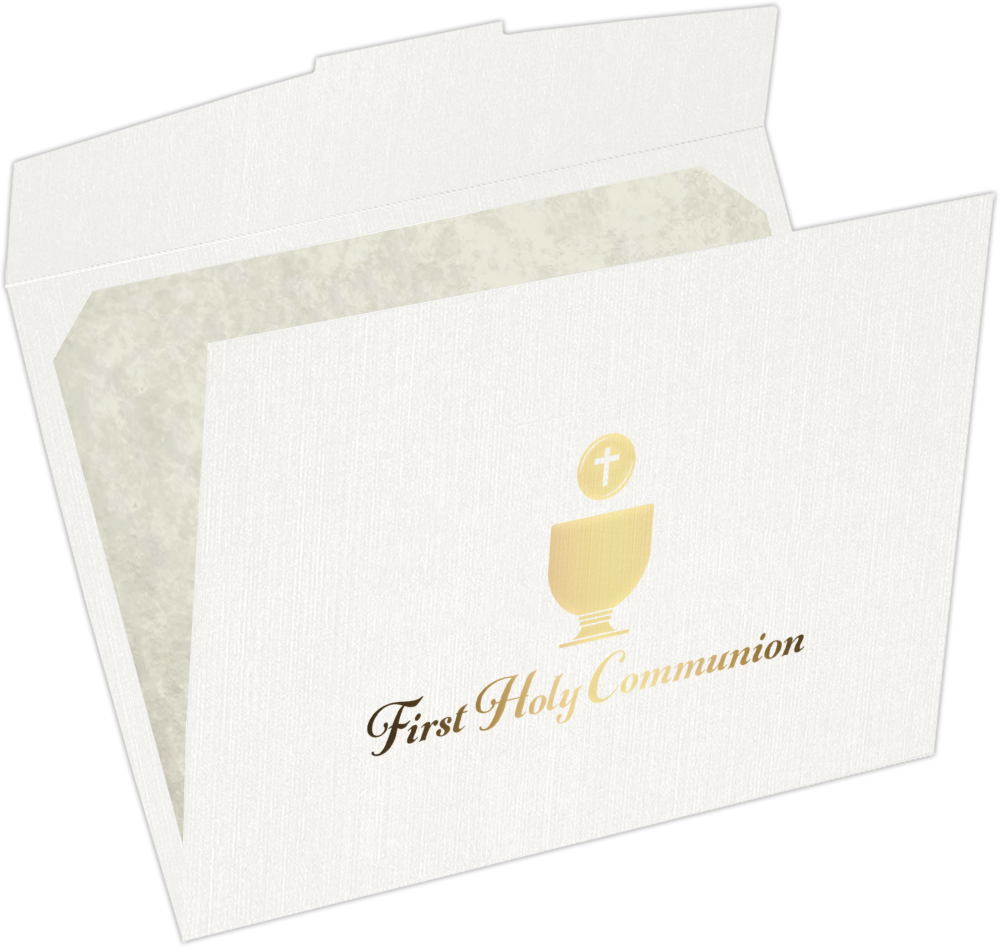 White Linen with Gold Foil First Holy Communion 9 1/2 x 12 Certificate Holders