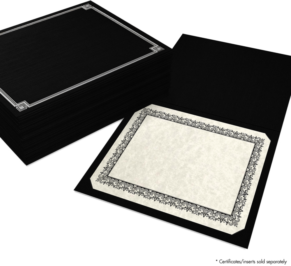 Black Linen with Silver Foil Border 9 1/2 x 12 Certificate Holders
