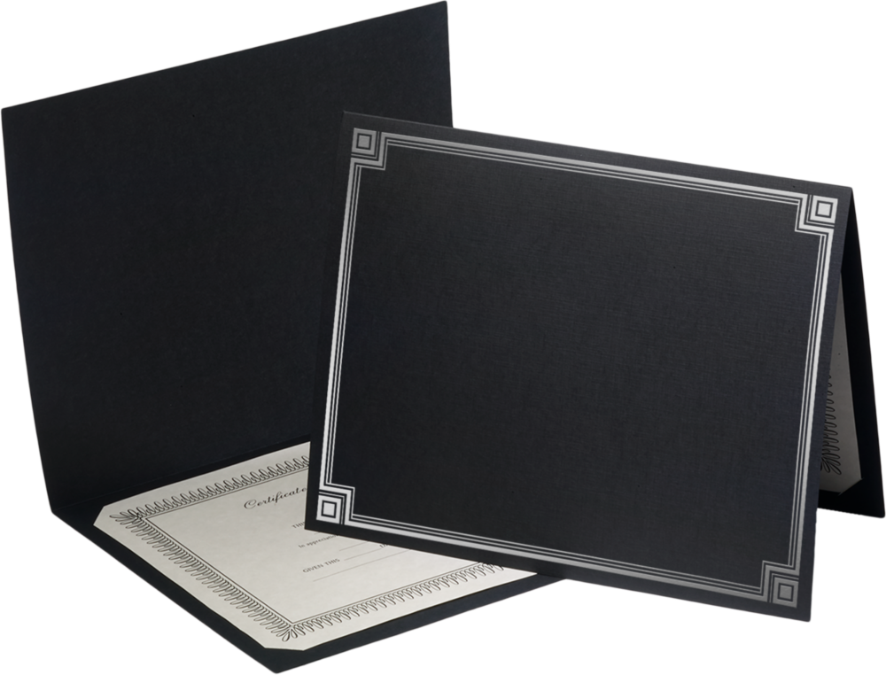 Black Linen with Silver Foil Border 9 1/2 x 12 Certificate Holders