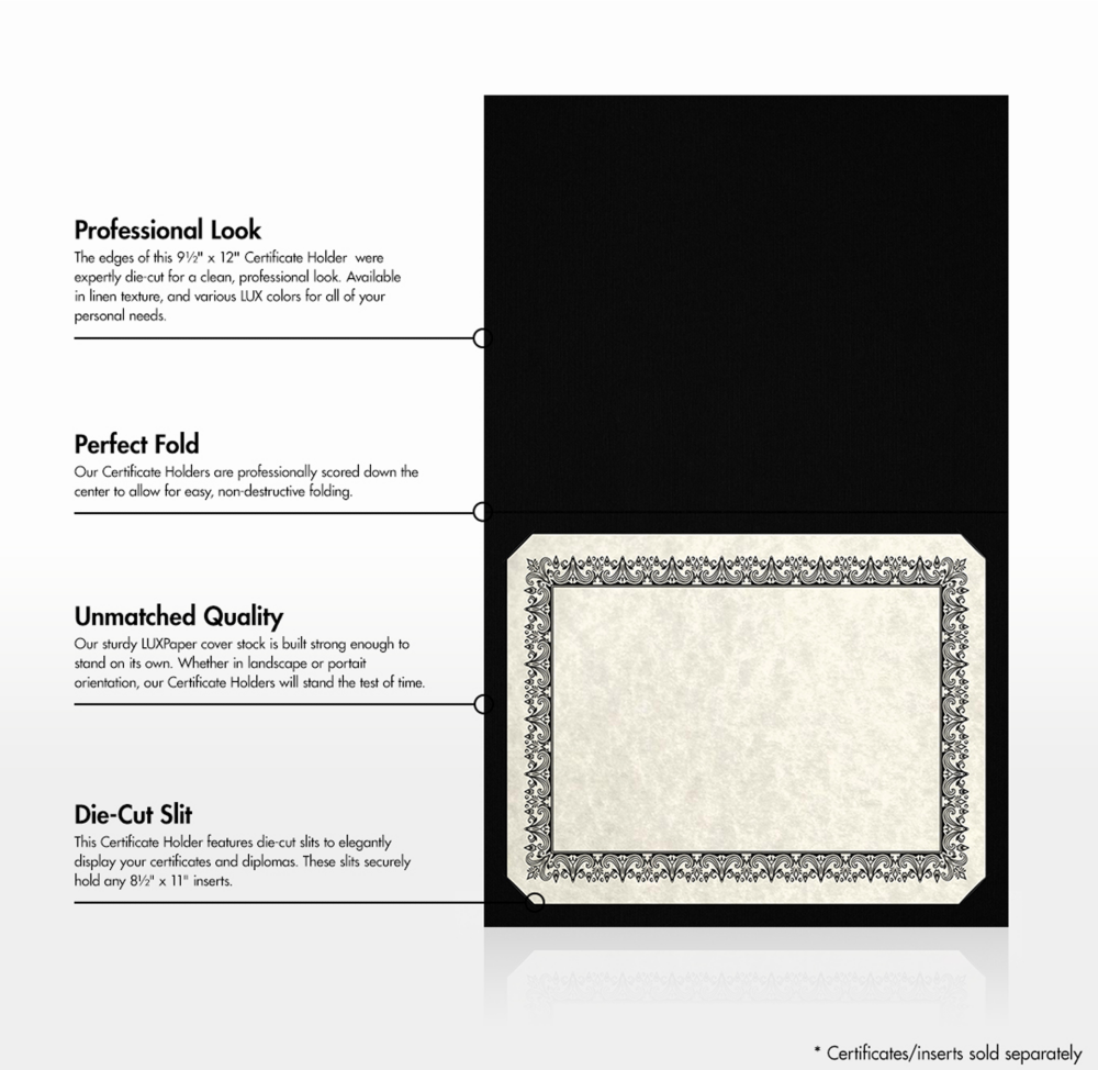 Black Linen with Silver Foil Border 9 1/2 x 12 Certificate Holders