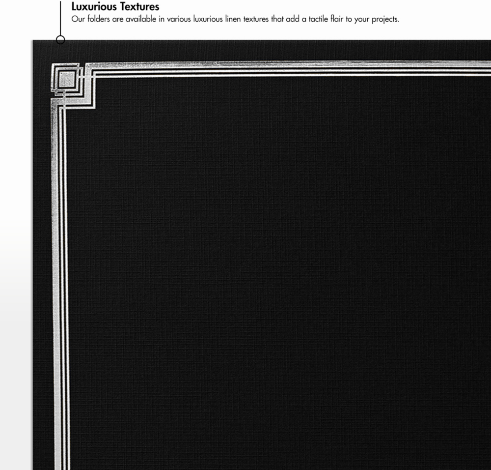 Black Linen with Silver Foil Border 9 1/2 x 12 Certificate Holders