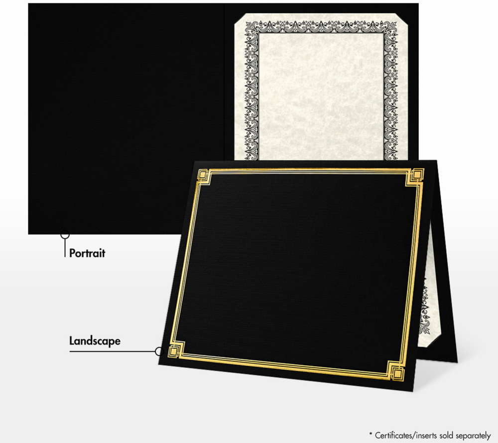 Black Linen with Gold Foil Border 9 1/2 x 12 Certificate Holders