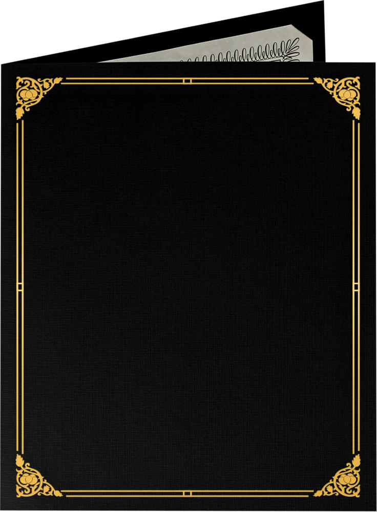 Black Linen with Gold Foil Floral Border 9 1/2 x 12 Certificate Holders