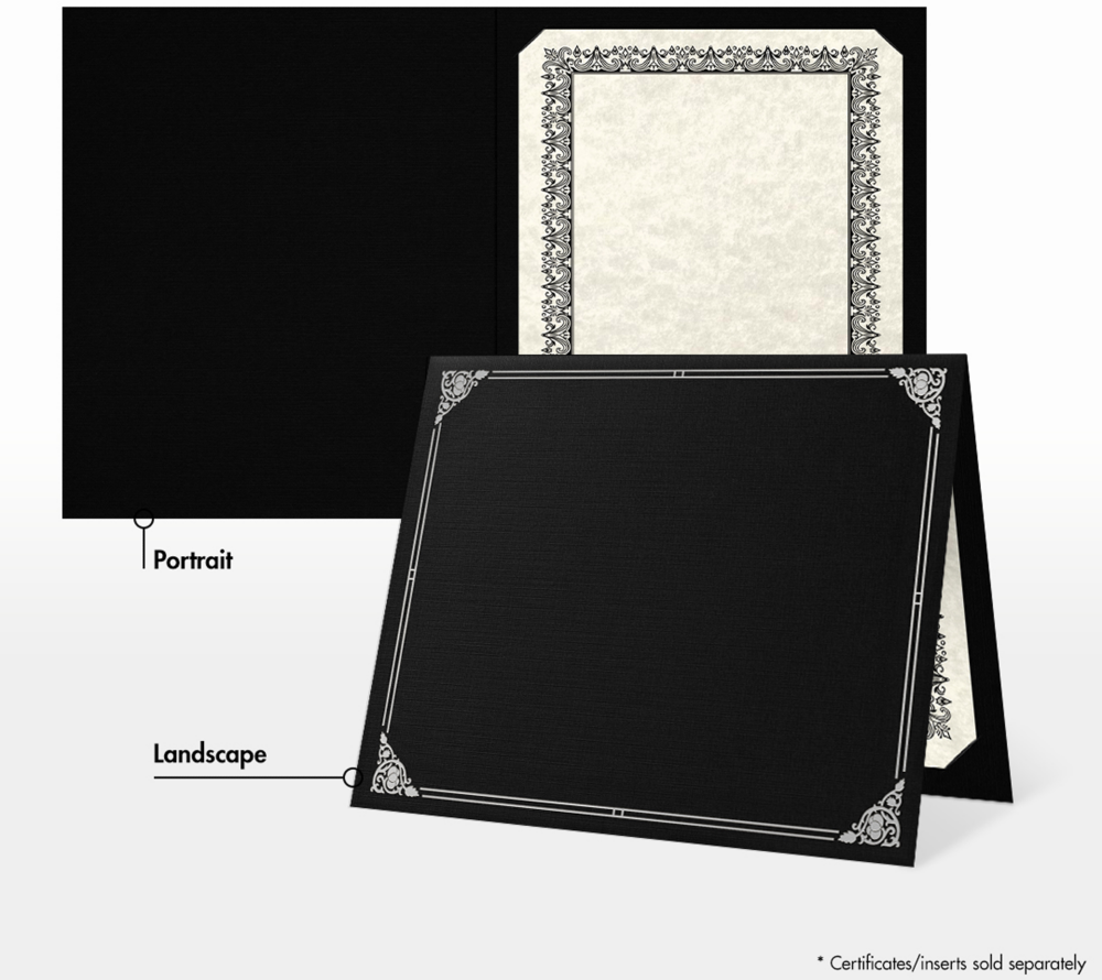 Black Linen with Silver Foil Floral Border 9 1/2 x 12 Certificate Holders