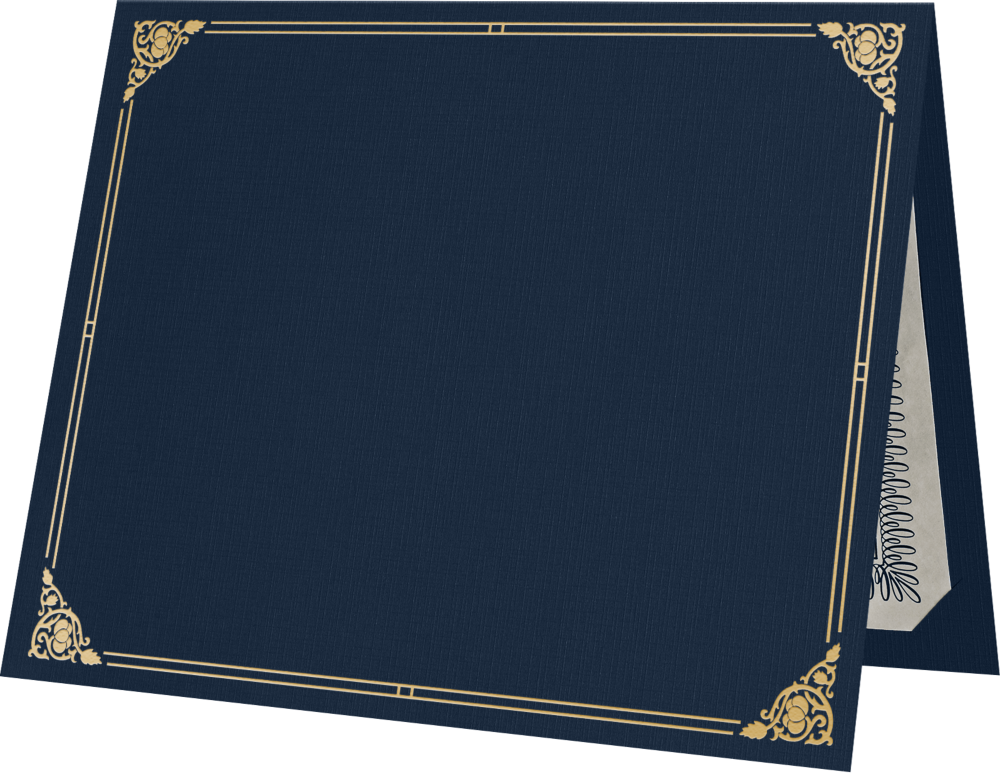 Nautical Navy Blue Linen with Gold Foil Floral Border 9 1/2 x 12 Certificate Holders
