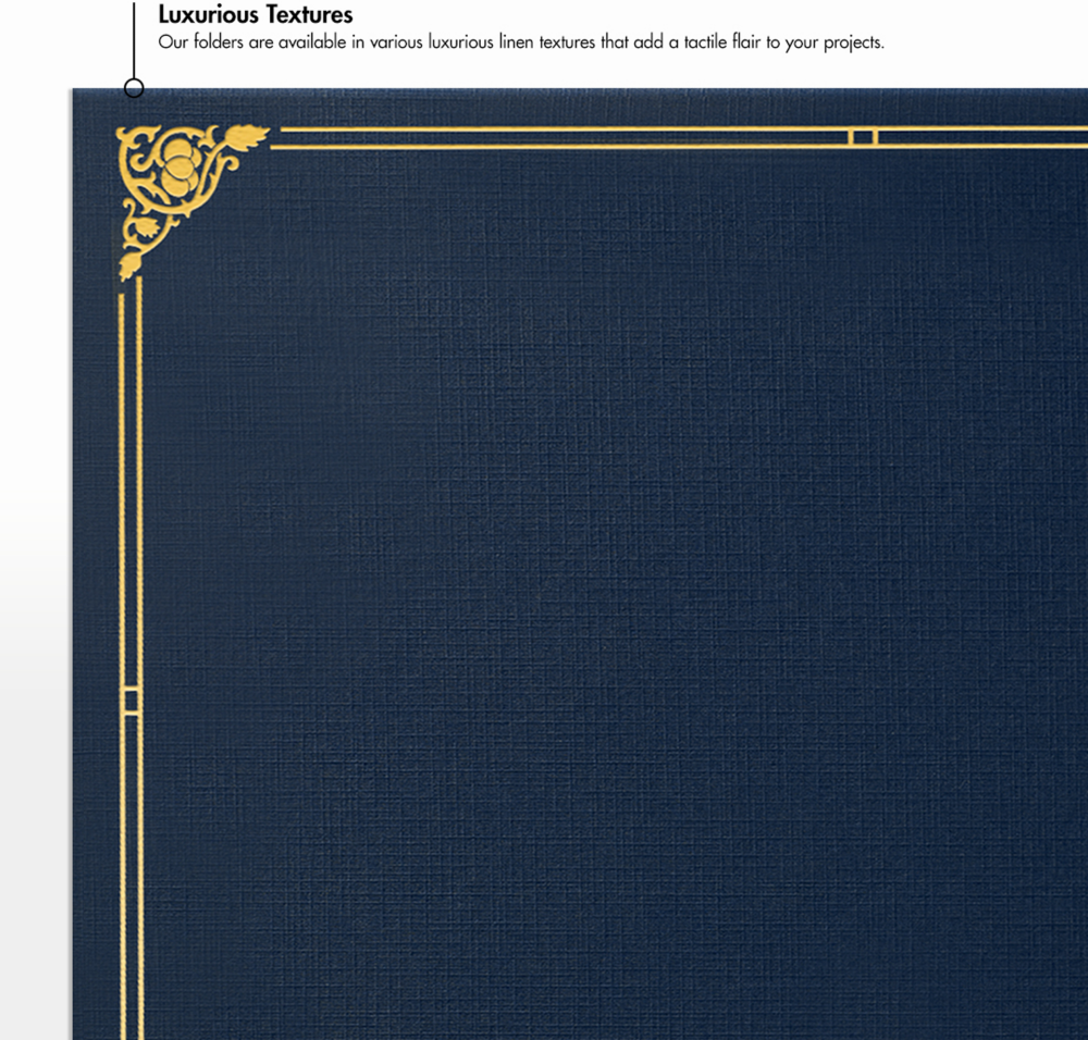 Nautical Navy Blue Linen with Gold Foil Floral Border 9 1/2 x 12 Certificate Holders