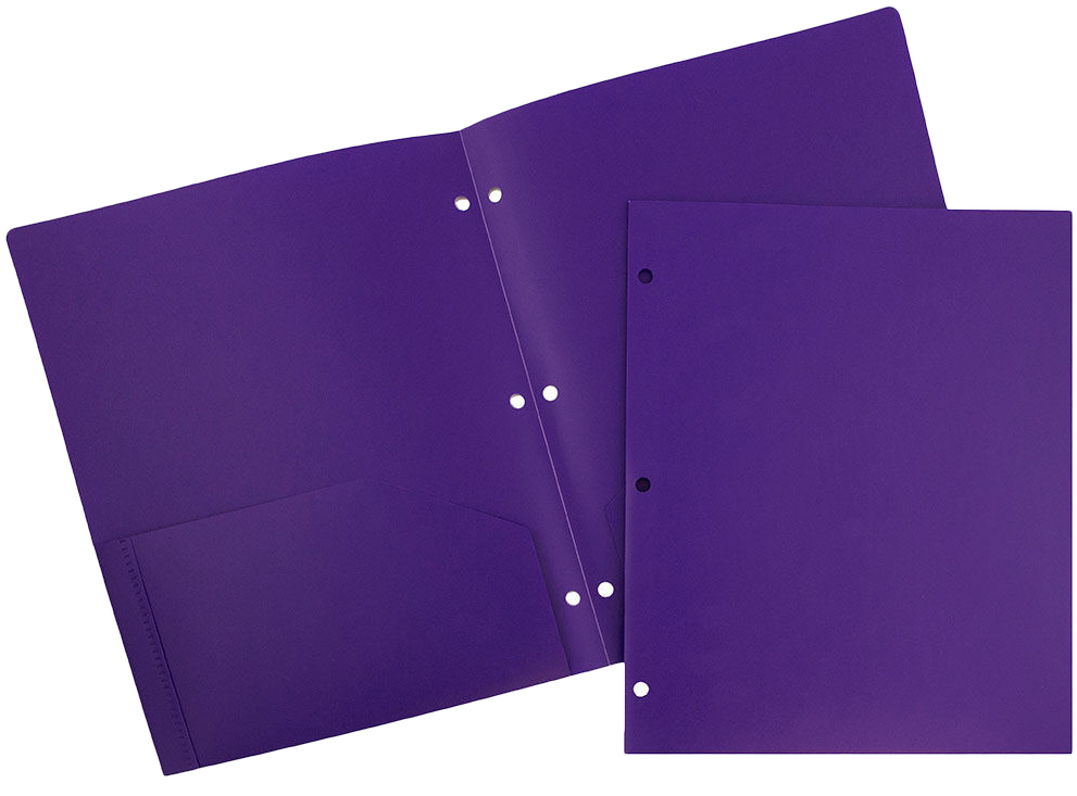 Purple 9 x 12 Plastic 3 Hole Punched Duty Folders