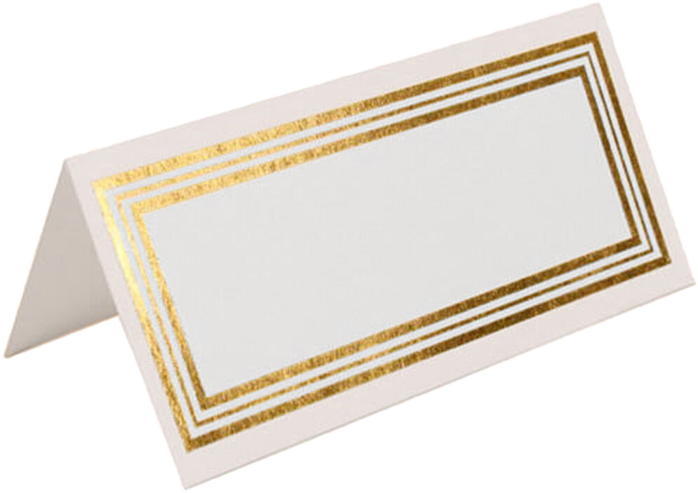 White with Gold Triple Border 2 x 4 1/4 Foldover Place Cards