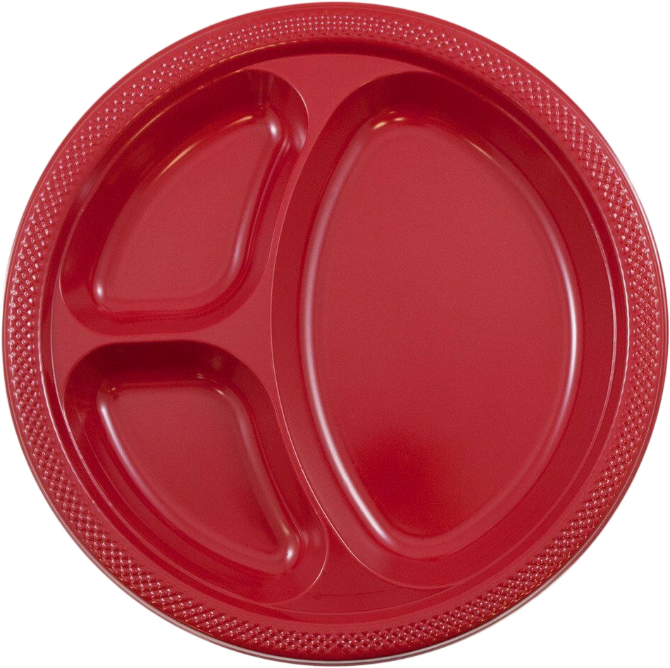 Red Large 3 Compartment Plastic Plates (10 1/4 Inch) - 20 Pack