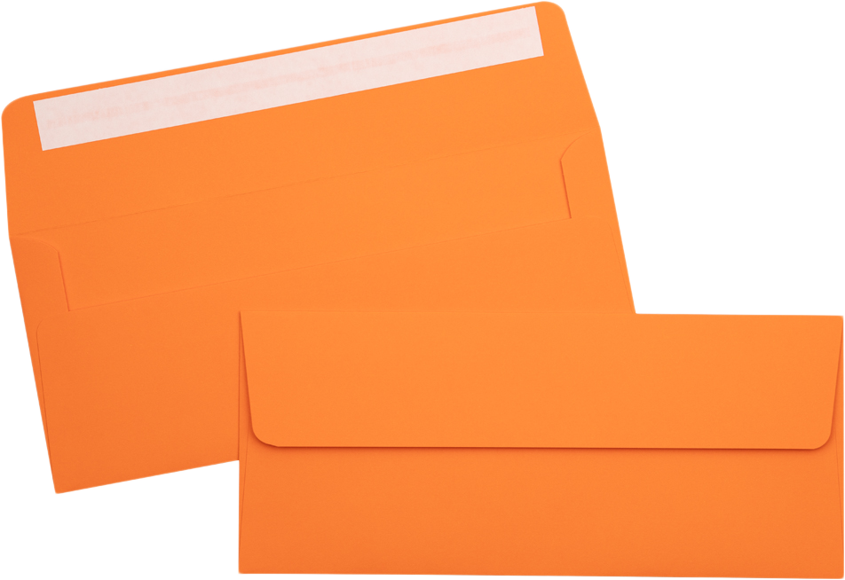 Mandarin Orange 32lb #10 Square Flap Envelopes (4 1/8 x 9 1/2) with Peel & Seal
