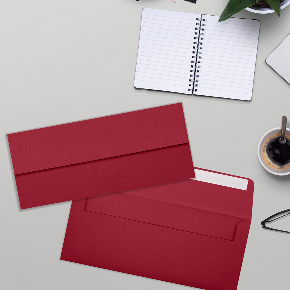 Garnet Dark Red 32lb #10 Square Flap Envelopes (4 1/8 x 9 1/2) with Peel & Seal
