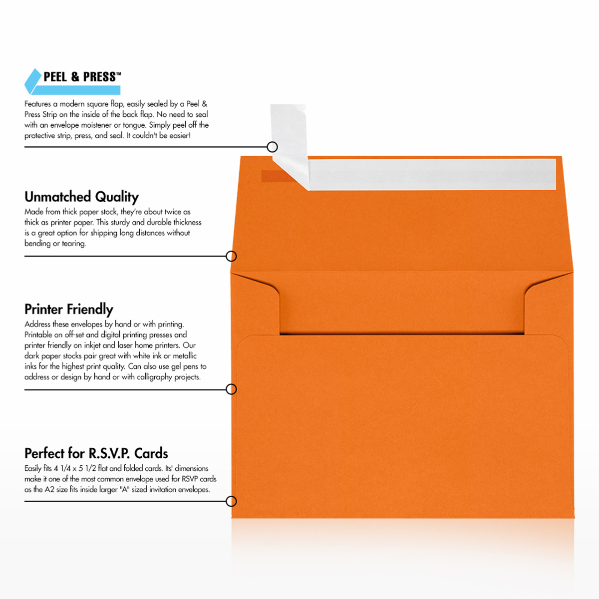 Mandarin Orange 32lb A2 Invitation Envelopes (4 3/8 x 5 3/4) with Peel & Seal