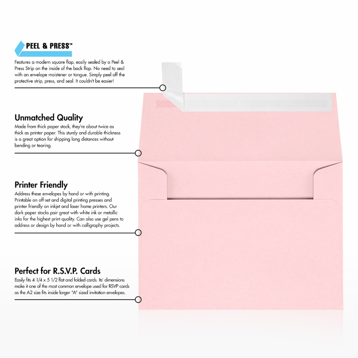 Baby Candy Pink 32lb A2 Invitation Envelopes (4 3/8 x 5 3/4) with Peel & Seal