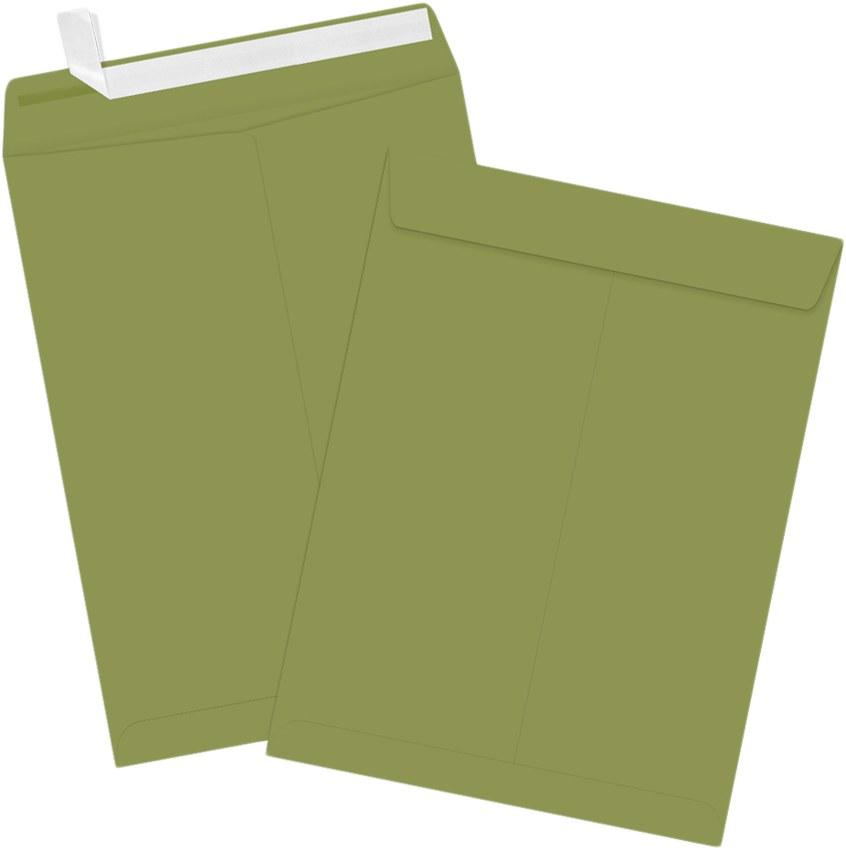 Olive Green 28lb 9 x 12 Open End Envelopes with Peel & Seal