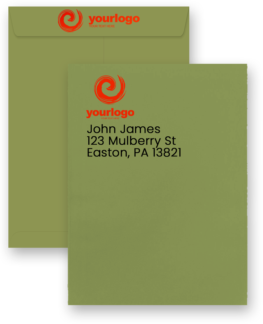 Olive Green 28lb 9 x 12 Open End Envelopes with Peel & Seal