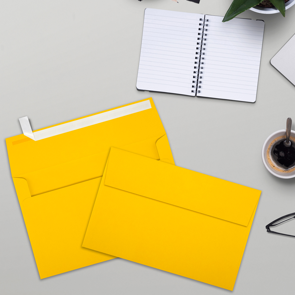 Sunflower Yellow 32lb A9 Invitation Envelopes (5 3/4 x 8 3/4) with Peel & Seal
