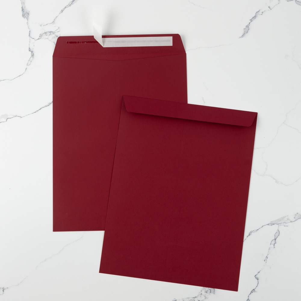 Garnet Dark Red 32lb 10 x 13 Open End Envelopes with Peel & Seal