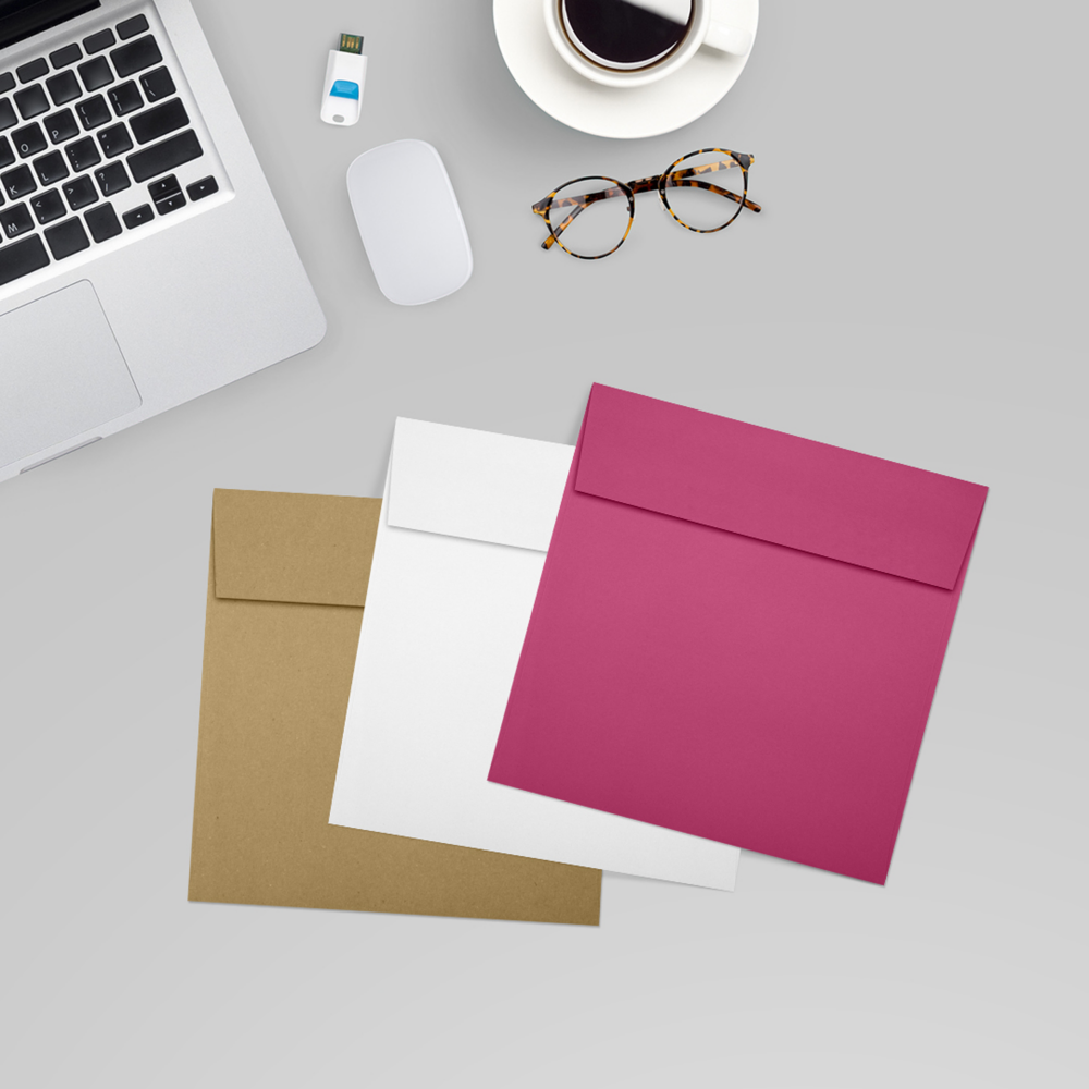 Fuchsia Pink Magenta 32lb 5 1/2 x 5 1/2 Square Envelopes with Peel & Seal
