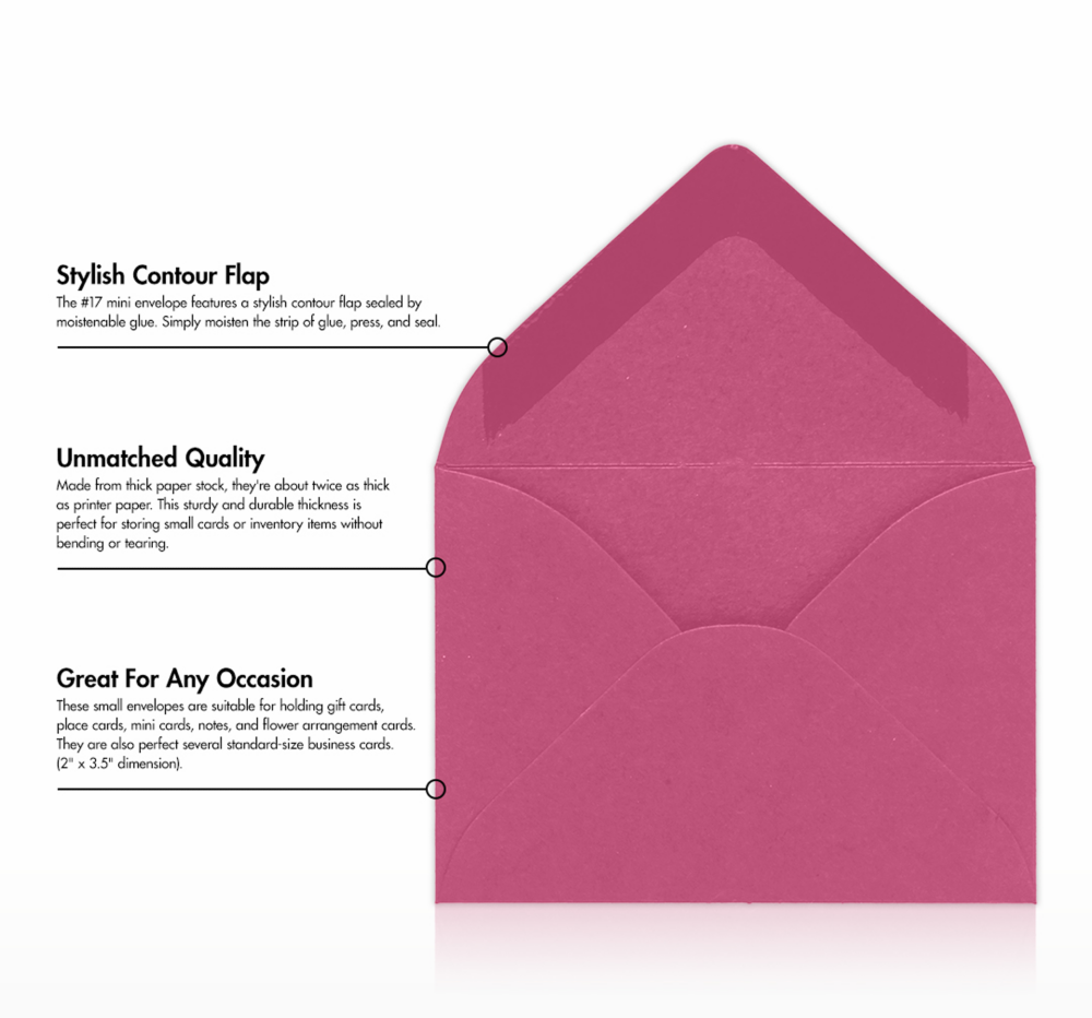 Fuchsia Pink Magenta 32lb #17 Mini Envelopes (2 11/16 x 3 11/16)