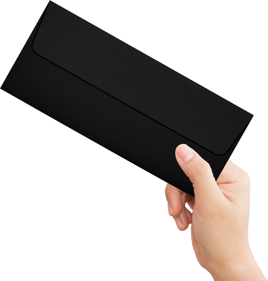 Smooth Midnight Black 32lb #10 Square Flap Envelopes (4 1/8 x 9 1/2) with Peel & Seal