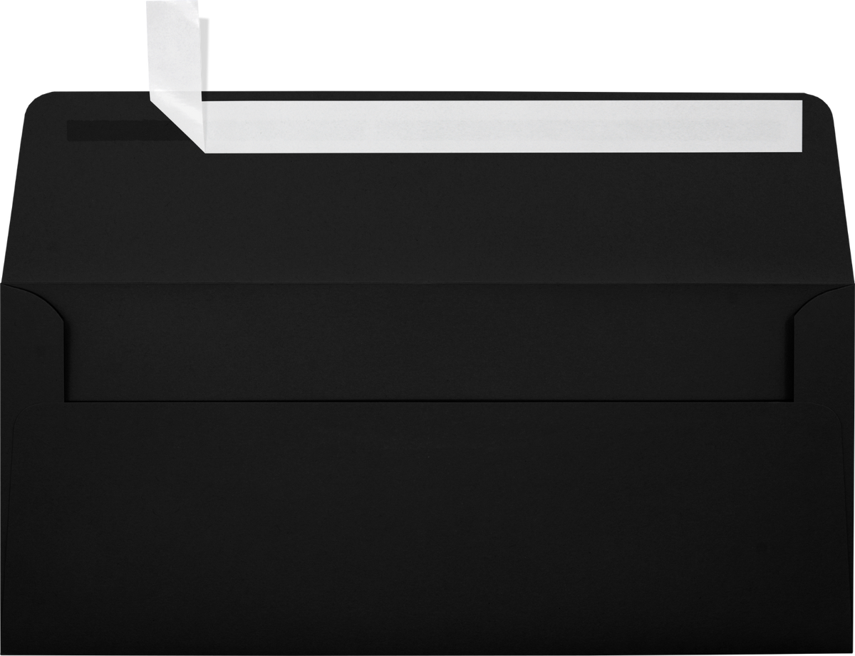 Smooth Midnight Black 32lb #10 Square Flap Envelopes (4 1/8 x 9 1/2) with Peel & Seal