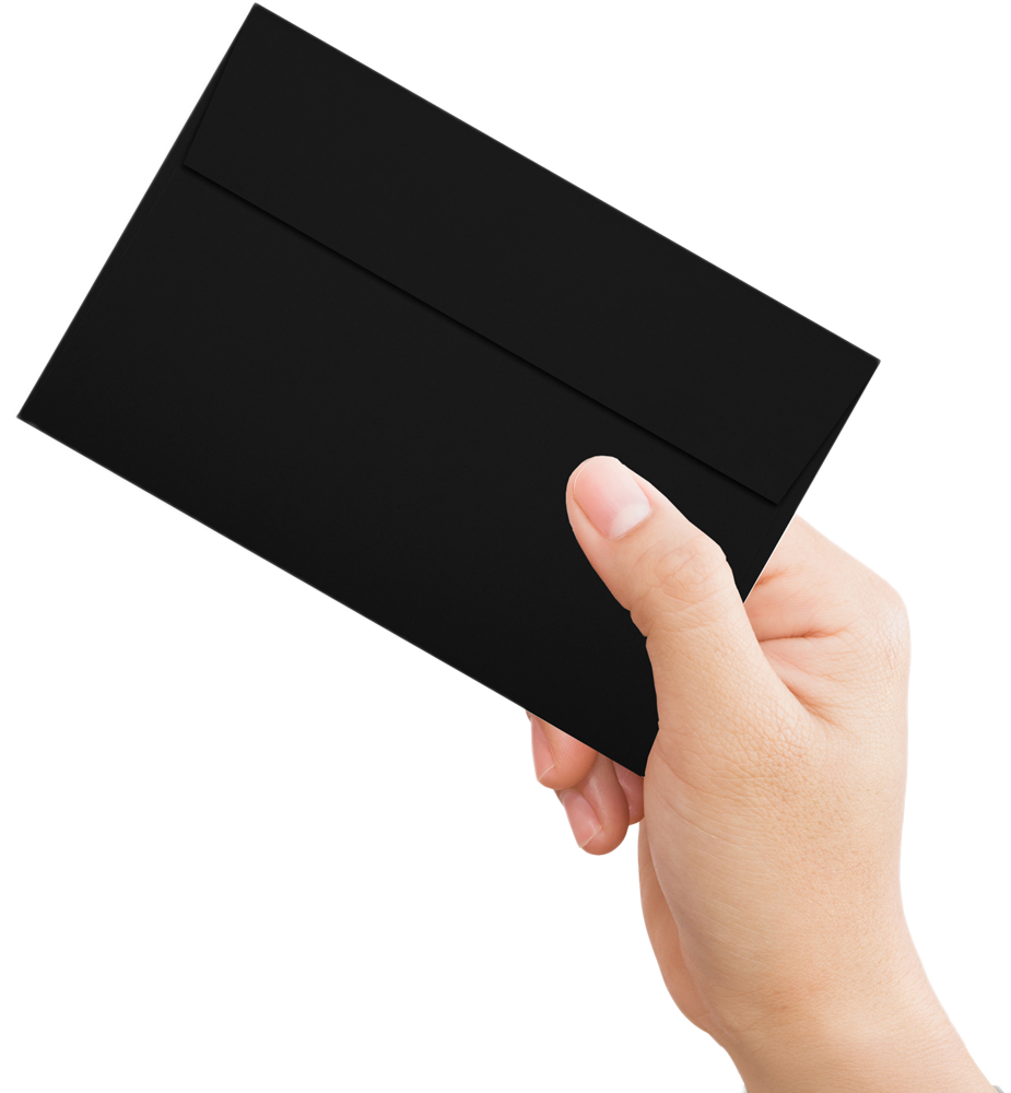 Smooth Midnight Black 32lb A9 Invitation Envelopes (5 3/4 x 8 3/4) with Peel & Seal