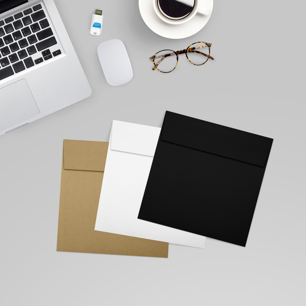 Smooth Midnight Black 32lb 5 x 5 Square Envelopes with Peel & Seal