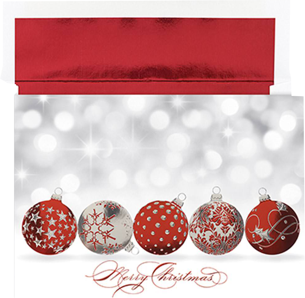 Sparkling Ornaments Christmas Cards - 15 Pack