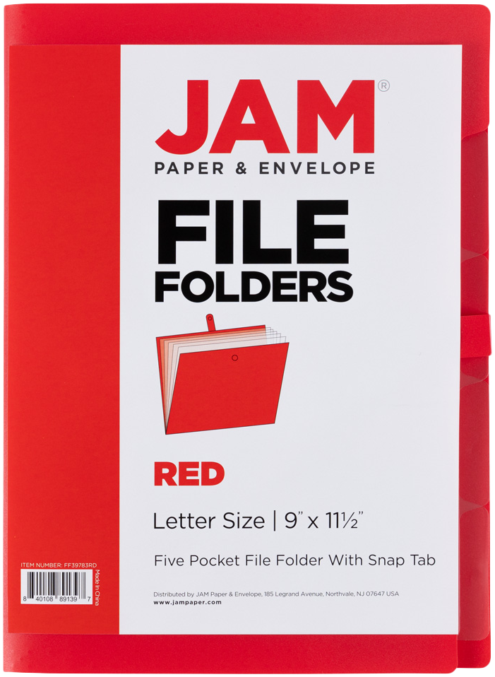 Red with Clear Inside Letter Size File Folders with Snap Tab