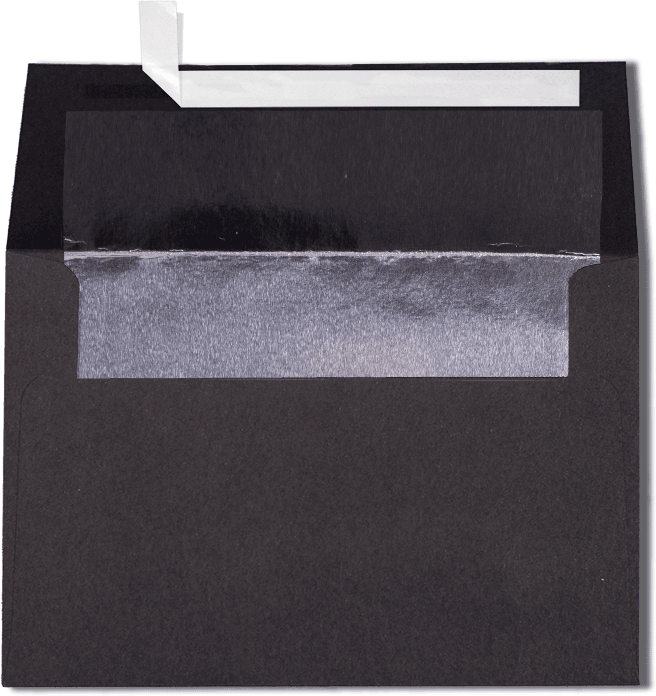 Smooth Midnight Black with Silver Foil Lining 32lb A4 Invitation Envelopes (4 1/4 x 6 1/4) with Peel & Seal