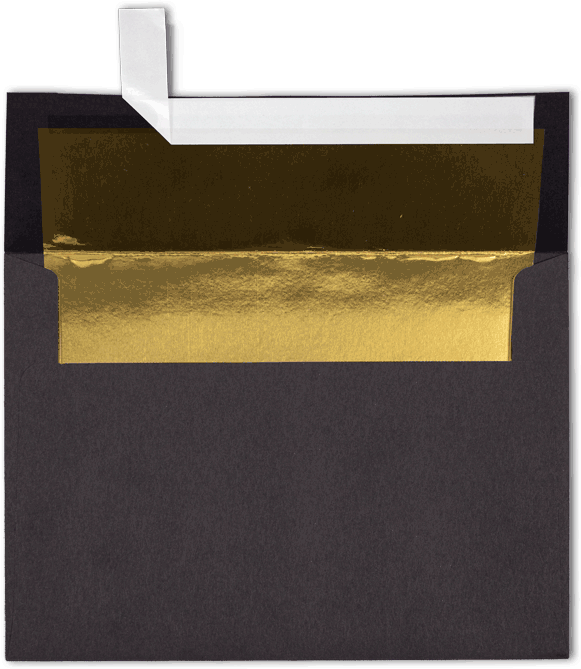 Smooth Midnight Black with Gold Foil Lining 32lb A7 Invitation Envelopes (5 1/4 x 7 1/4) with Peel & Seal