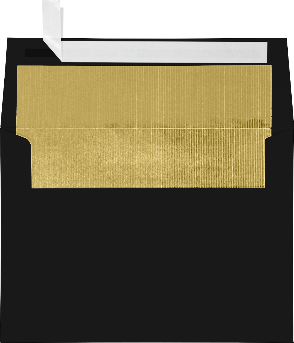 Smooth Midnight Black with Gold Foil Lining 32lb A7 Invitation Envelopes (5 1/4 x 7 1/4) with Peel & Seal