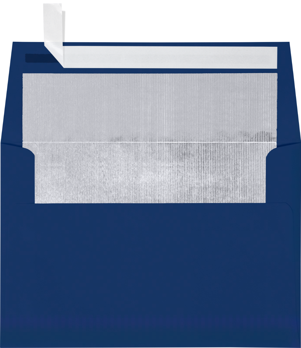 Navy Blue with Silver Foil Lining 32lb A7 Invitation Envelopes (5 1/4 x 7 1/4) with Peel & Seal