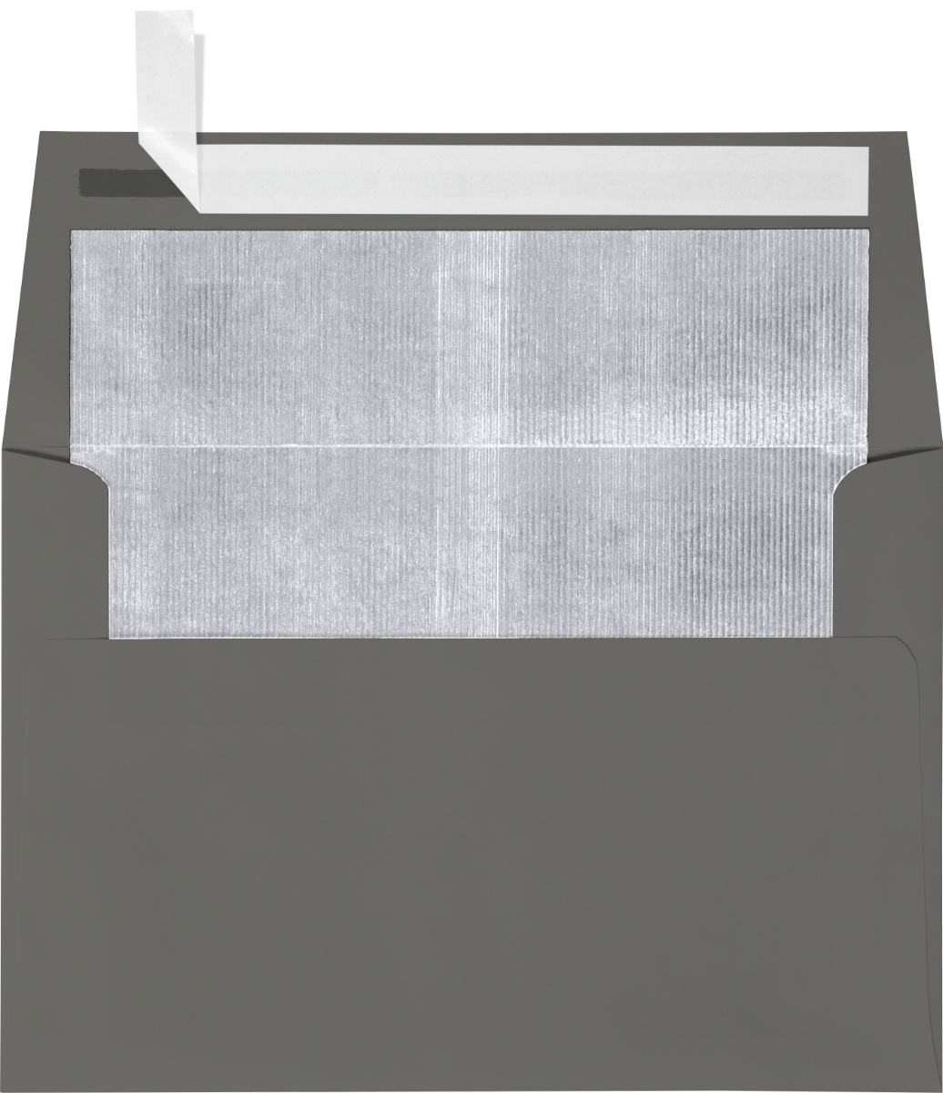 Dark Smoke Gray with Silver Foil Lining 32lb A4 Invitation Envelopes (4 1/4 x 6 1/4) with Peel & Seal
