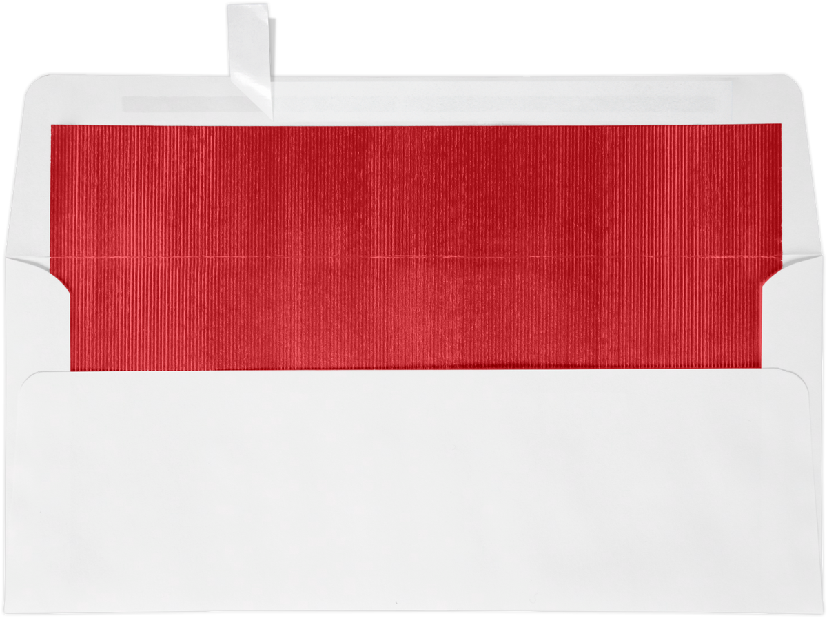 White with Red Foil Lining 24lb #10 Square Flap Envelopes (4 1/8 x 9 1/2) with Peel & Seal