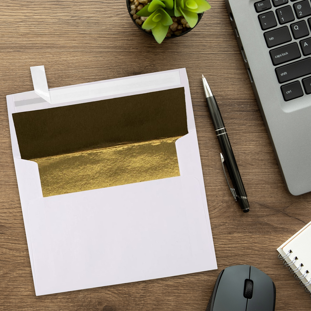 White with Gold Foil Lining 32lb A2 Invitation Envelopes (4 3/8 x 5 3/4) with Peel & Seal