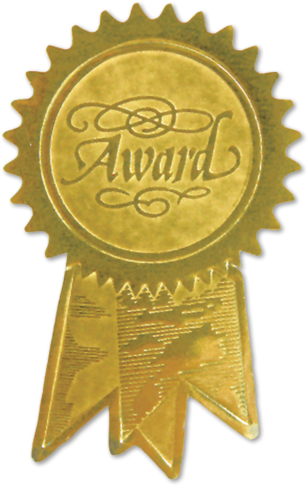Gold Award Ribbon 1 1/2 x 2 Embossed Foil Seals