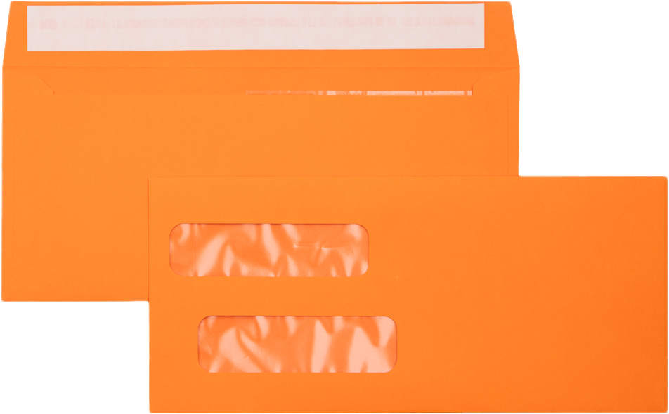 Mandarin Orange 32lb #10 Invoice Double Window (4 1/8 x 9 1/8) Envelopes with Peel & Seal