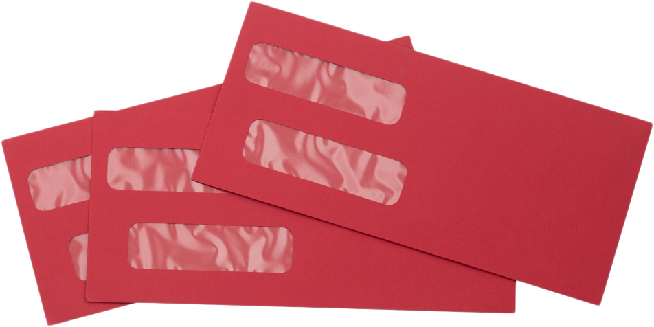 Red 32lb #10 Invoice Double Window (4 1/8 x 9 1/8) Envelopes with Peel & Seal