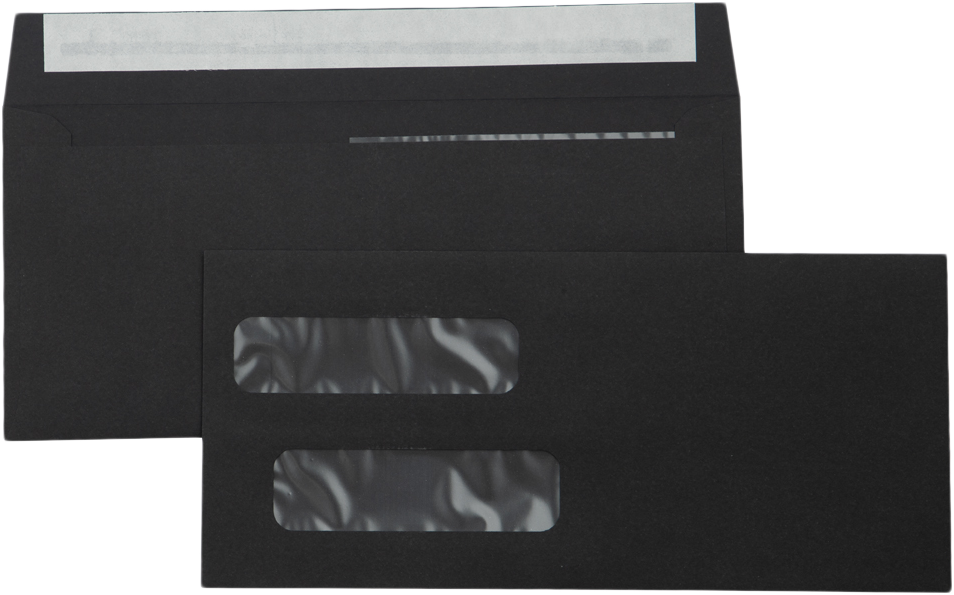 Smooth Midnight Black 32lb #10 Invoice Double Window (4 1/8 x 9 1/8) Envelopes with Peel & Seal