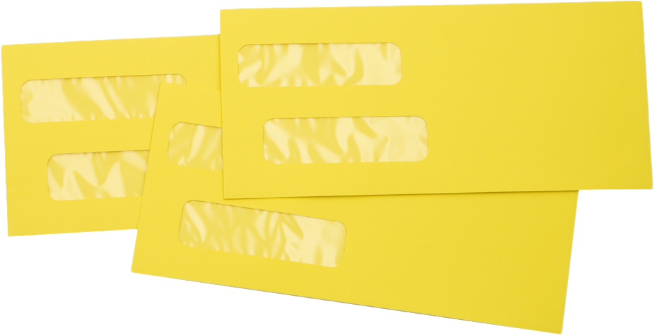 Citrus Yellow 32lb #10 Invoice Double Window (4 1/8 x 9 1/8) Envelopes with Peel & Seal
