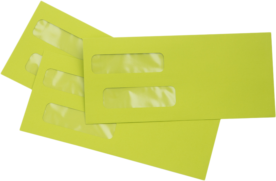 Wasabi Lime Green 32lb #10 Invoice Double Window (4 1/8 x 9 1/8) Envelopes with Peel & Seal